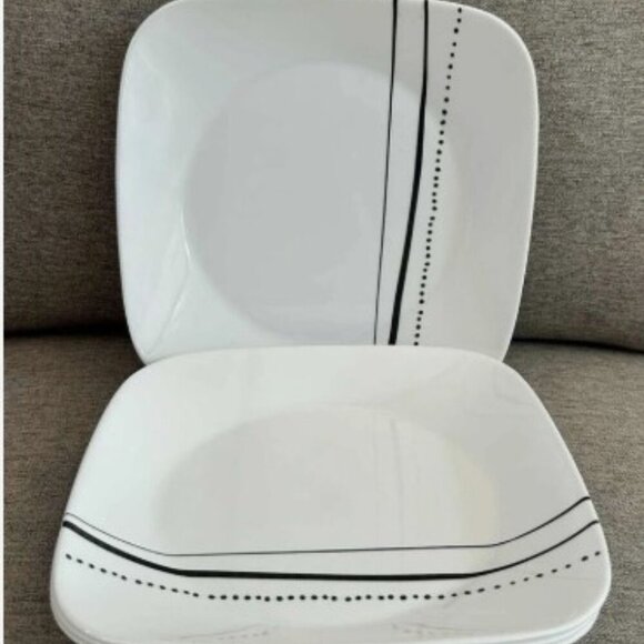 Corelle Vitrelle Made in USA Cascading Lines 9” Square LuncheonPlates - Set of 4 - Picture 2 of 4